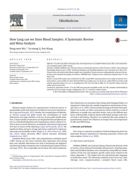 How Long can we Store Blood Samples: A Systematic Review .